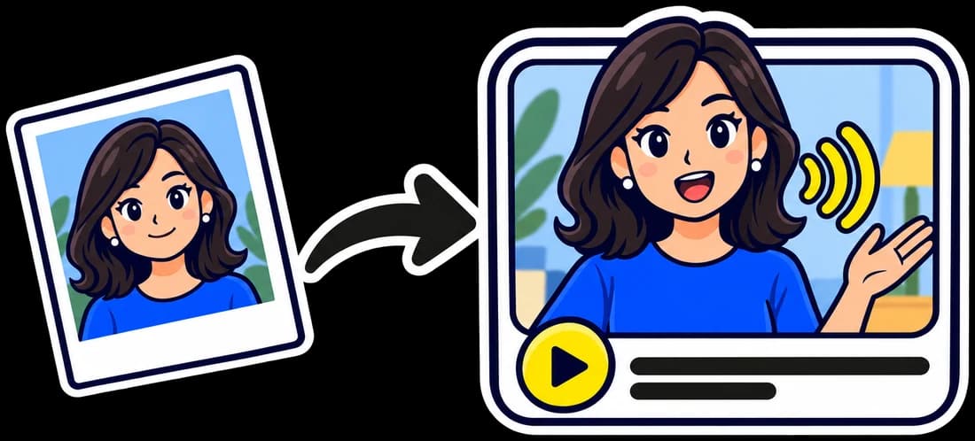 One photo of a person becomes a video of that person talking to camera.