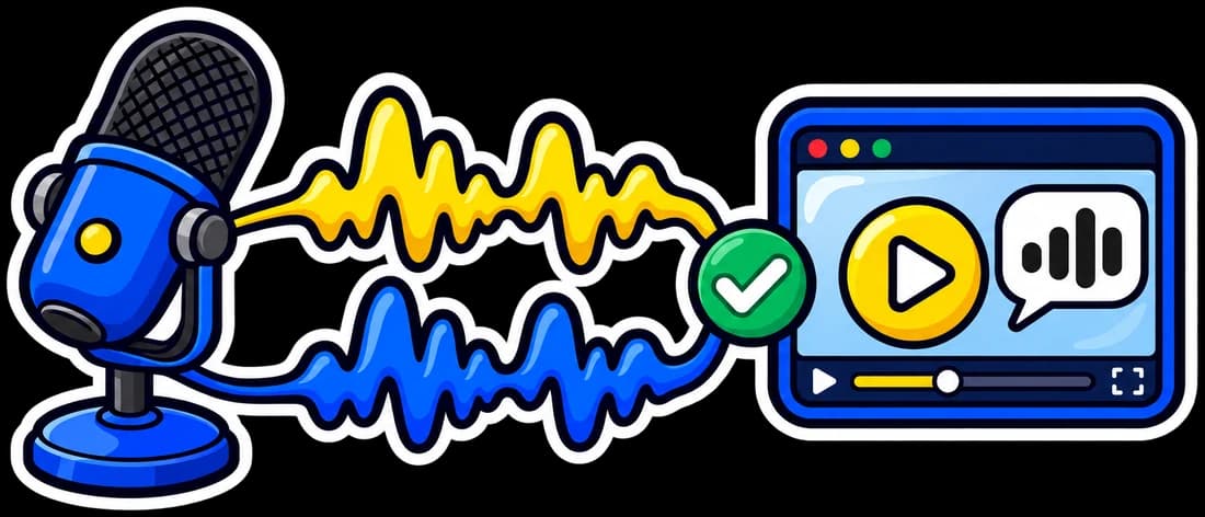 A microphone records a voice, and a matching copy of that waveform narrates a video.