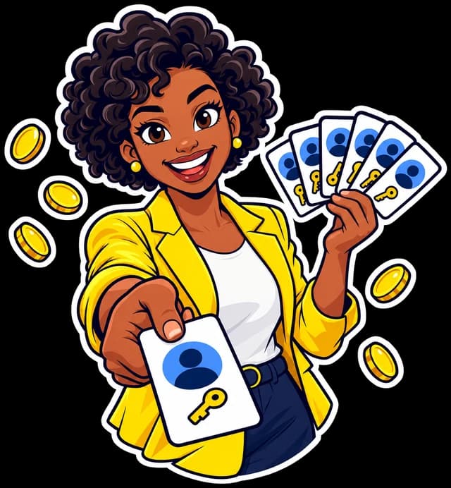A reseller hands over an account card from a fan of account cards.