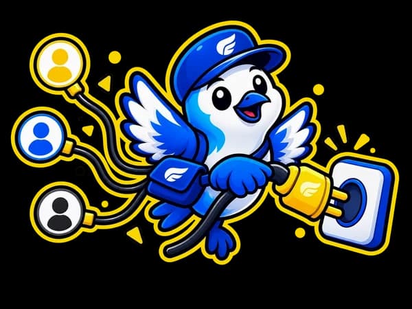 The courier bird plugs a cable that links three accounts into a socket.